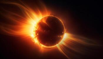 exploderend vuurbol verlicht donker ruimte, een natuurlijk fenomeen van astronomie gegenereerd door ai foto
