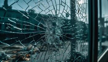 spin web Aan verbrijzeld glas, een gevaarlijk abstract patroon gegenereerd door ai foto