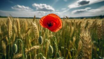 gouden tarwe velden ontmoeten levendig zonsondergang Aan landelijk horizon gegenereerd door ai foto