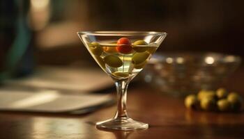 groen olijf- martini glas voegt toe elegantie naar zomer partij viering gegenereerd door ai foto