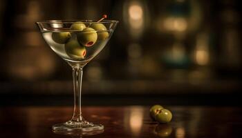 een luxueus martini glas met een groen olijf- garneer gegenereerd door ai foto