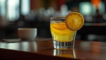 een verfrissend whisky cocktail met limoen plak en oranje laten vallen gegenereerd door ai foto
