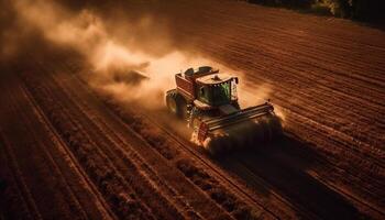 boer bereidt zich voor voor oogst met machinerie in landelijk landschap gegenereerd door ai foto