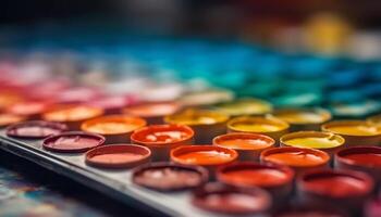 een kleurrijk palet van verf borstels voor creatief schoonheid producten gegenereerd door ai foto
