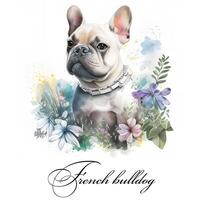 waterverf illustratie van een single hond ras Frans bulldog met bloemen. ai gegenereerd. hond portret. foto