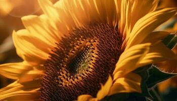 levendig zonnebloem bloemblaadjes aantrekken bezig honing bijen gegenereerd door ai foto