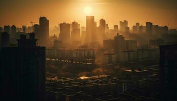 gloeiend wolkenkrabbers verlichten Beijing modern stadsgezicht Bij schemer gegenereerd door ai foto