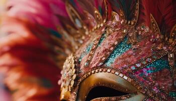 majestueus gevederde masker belichaamt cultureel elegantie en schoonheid gegenereerd door ai foto