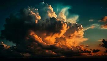 levendig zonsondergang lucht, pluizig wolken, rustig natuur tafereel gegenereerd door ai foto