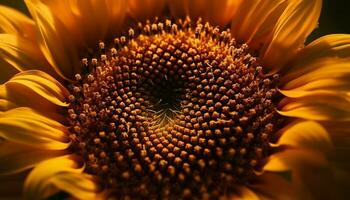 levendig zonnebloem bloesem, geel bloemblaadje, dichtbij omhoog macro gegenereerd door ai foto