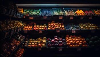 overvloed van vers, gezond fruit en groenten gegenereerd door ai foto