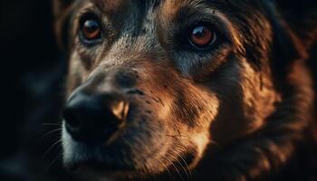 schattig puppy zittend buitenshuis, op zoek Bij camera gegenereerd door ai foto