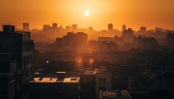 gloeiend Beijing horizon weerspiegelt Aan geel water gegenereerd door ai foto