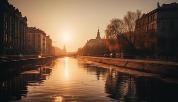 zonsondergang silhouet van beroemd kathedraal oud architectuur gegenereerd door ai foto