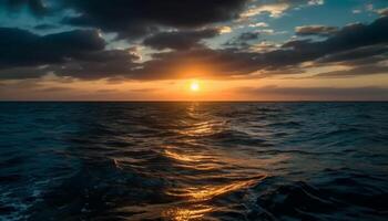 zonsondergang over- rustig zeegezicht, natuur schoonheid weerspiegeld gegenereerd door ai foto