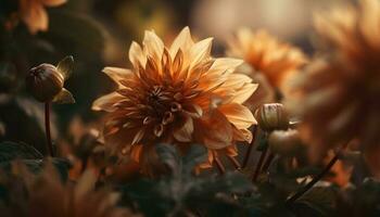 levendig geel dahlia in groen weide veld- gegenereerd door ai foto