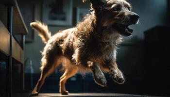 speels puppy rennen in zonlicht, loyaal vriend gegenereerd door ai foto