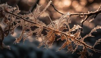 ijzig blad Aan pijnboom boom in winter gegenereerd door ai foto