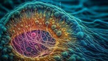 uitvergroot kanker cel onthult moleculair structuur vorm gegenereerd door ai foto