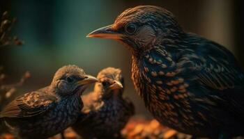 jong vogel neerstrijken Aan tak, veren gegolfd gegenereerd door ai foto