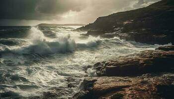 breken golven Botsing tegen dramatisch klif landschap gegenereerd door ai foto