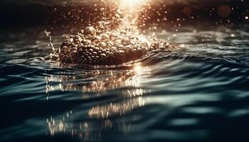 zonsondergang golven reflecteren Aan rustig water, in harmonie gegenereerd door ai foto