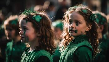 groep van kinderen, genieten van halloween viering samen gegenereerd door ai foto