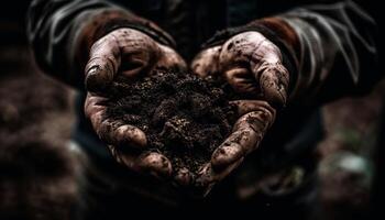 boer hand- houdt nieuw leven voor groei gegenereerd door ai foto