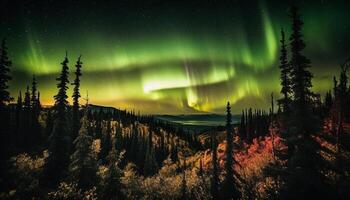 majestueus berg reeks verlicht door verhelderend sterren gegenereerd door ai foto