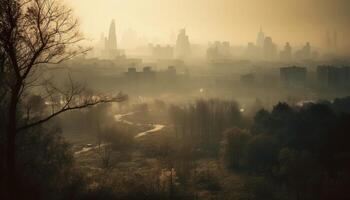 silhouet horizon verdwijnt in mistig herfst atmosfeer gegenereerd door ai foto