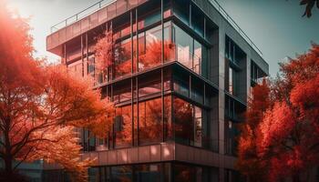 blauw wolkenkrabber weerspiegelt modern stad leven Bij schemer gegenereerd door ai foto