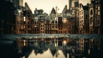 stad nachtlandschap weerspiegelt in de kanaal water gegenereerd door ai foto