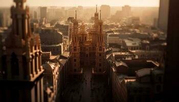 zon sets Aan historisch stadsgezicht, een toerist genot gegenereerd door ai foto