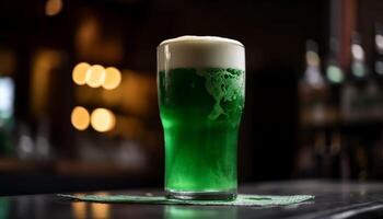 vers bier gegoten in groen pint glas gegenereerd door ai foto