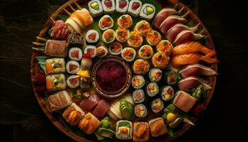 vers zeevruchten maaltijd gerold omhoog in maki sushi gegenereerd door ai foto