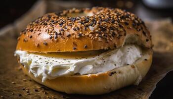 gegrild hamburger Aan geheel tarwe bord versheid gegenereerd door ai foto