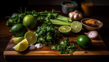 vers limoen, citroen, en koriander salade met avocado gegenereerd door ai foto