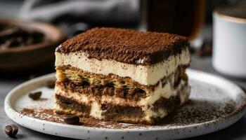 gelaagde chocola tiramisu taart met mascarpone room gegenereerd door ai foto