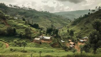 groen terrassen, rijst- rijstvelden, natuur landbouw canvas gegenereerd door ai foto