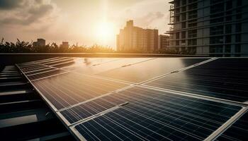 futuristische zonne- macht station genereert schoon elektriciteit gegenereerd door ai foto