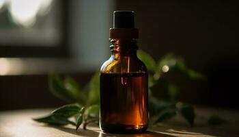 aromatherapie olie in fles, vers natuur geur gegenereerd door ai foto