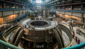 zwaar machinerie in staal fabriek produceert elektriciteit gegenereerd door ai foto