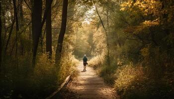 eenzaamheid Aan de wandelen pad in herfst mist gegenereerd door ai foto