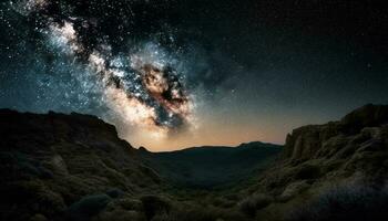 melkachtig manier heelal schijnt in majestueus nacht lucht gegenereerd door ai foto
