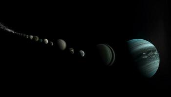 geïsoleerd planeet in een baan om de aarde in de donker heelal gegenereerd door ai foto