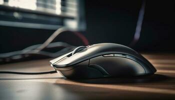 muis en toetsenbord Aan donker bureau achtergrond gegenereerd door ai foto
