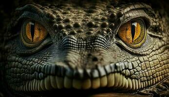 woedend alligator reptiel ogen gloed in duisternis gegenereerd door ai foto