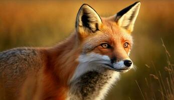harig rood vos blikken Bij zonsondergang schoonheid gegenereerd door ai foto