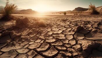 zonsondergang over- dor berg terrein, extreem schoonheid gegenereerd door ai foto