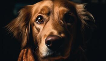 schattig rasecht puppy zitten, op zoek Bij camera gegenereerd door ai foto